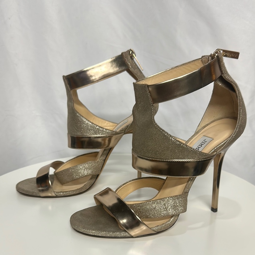 Jimmy Choo Gold Heels with Elegant Straps